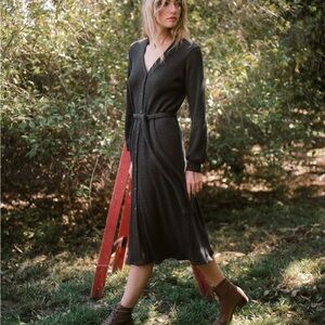 Christy Dawn buttoned sweater dress. Ribbed, charcoal gray. Belt included!